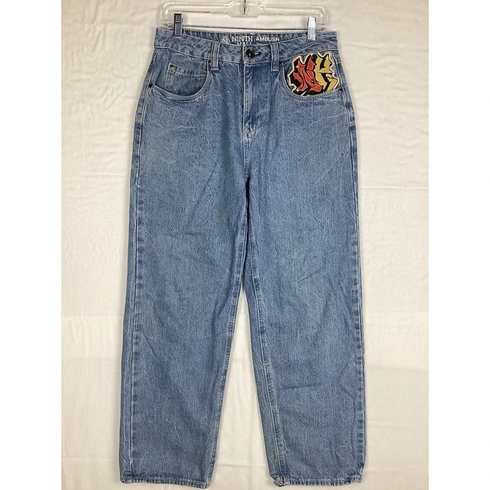 Ninth Hall Ambush Jeans Mens 28 Embroidered Dragon, Blue Denim 90's - Picture 2 of 12
